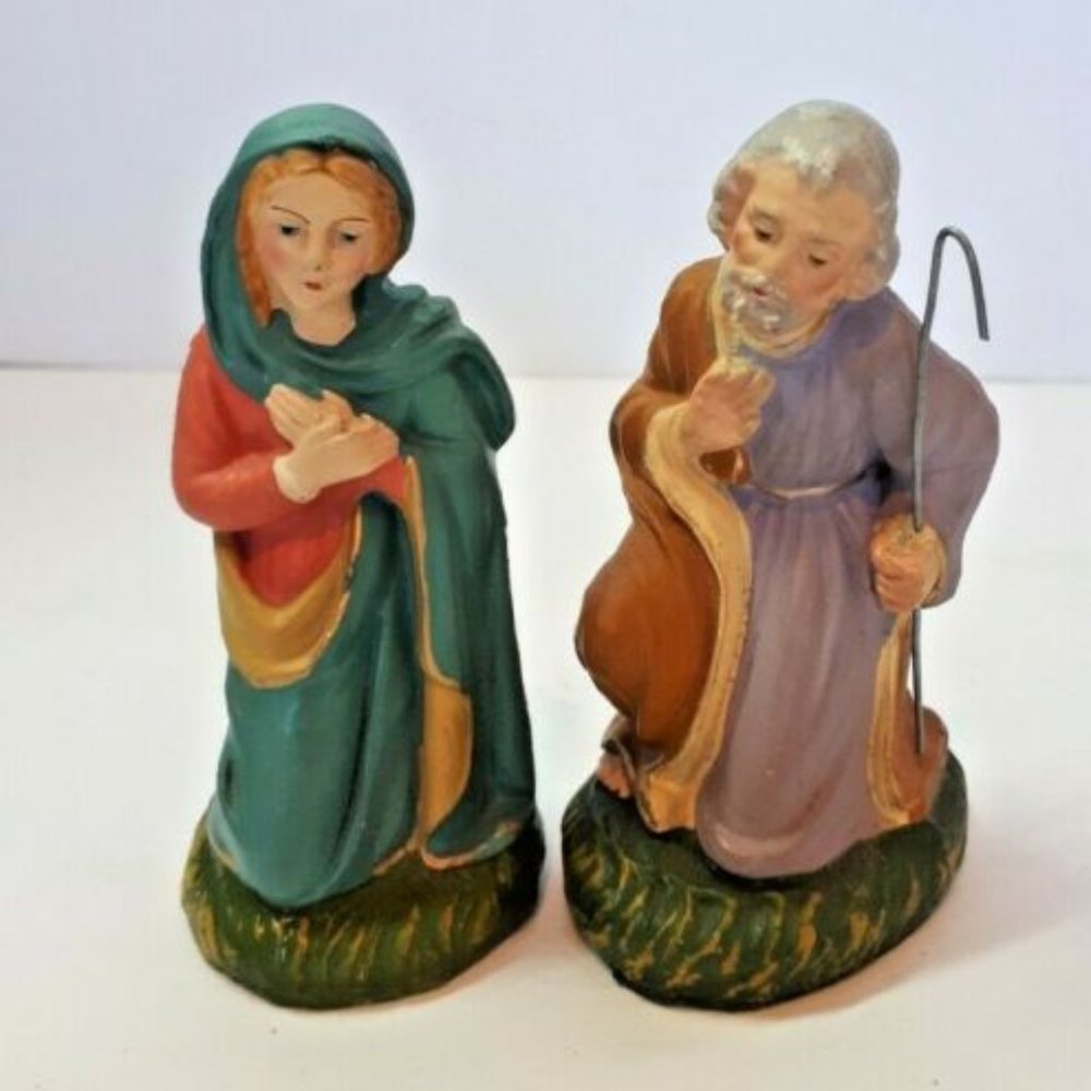 Vintage Fontanini Paper Mache Italy Nativity Set Joseph and Mary 4" High